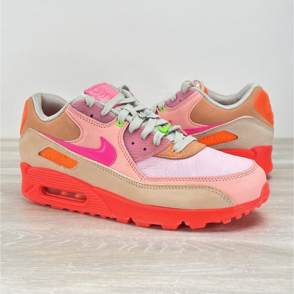 Nike Women's Air Max 90 Pink Hot Coral and Tan Sneakers - Picture 7 of 11